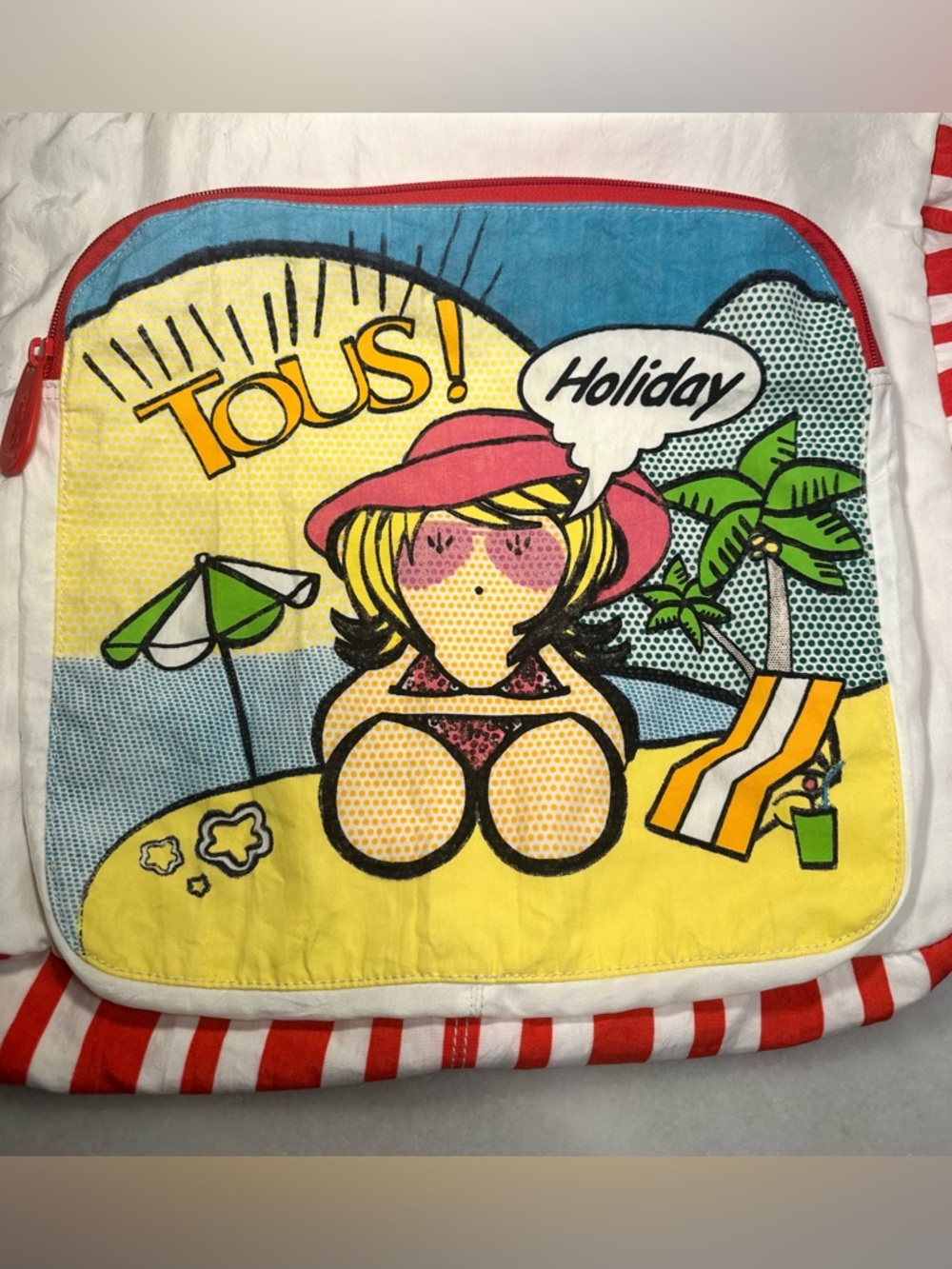 TOUS Pop-Art Holiday Beach Tote - White, Red, Yellow, Blue, Pink, Green Canvas - Picture 2 of 16